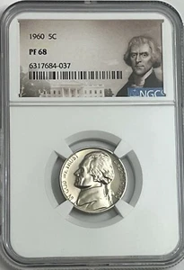 1960 NGC PF68 PROOF THOMAS JEFFERSON NICKEL 5C GREAT EYE APPEAL PORTRAIT LABEL - Picture 1 of 3