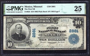 🇺🇸 MO 1902 $10 ♚♚MEXICO, MISSOURI♚♚ PMG VERY FINE 25  RARE NOTE!!! - Picture 1 of 3