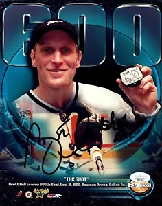 BRETT HULL Autógrafo FIRMADO 8X10 Dallas STARS 600 GOLES FOTO CERTIFICADA JSA - Imagen 1 de 4