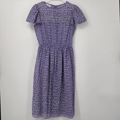 Vintage 70's Midi Cottagecore Flowing Floral Babydoll Dress Purple Size Medium  - Image 1 of 4