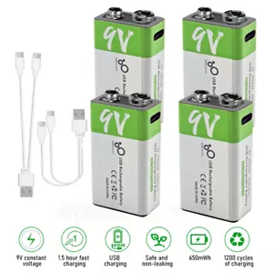 Lot 9V 9 Volt Li-ion USB Rechargeable Batteries 5800mWh Lithium Ion Battery Pack - Picture 1 of 28