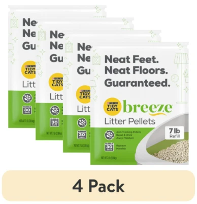 Purina Tidy Cats Breeze Non Clumping Cat Litter Pellets, Low Dust, 7 lb, 4 pack