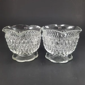 Set of 2 Indiana Glass Diamond Point Footed Sugar Mayo Bowls 3 Toed Footed Candy - Picture 1 of 6