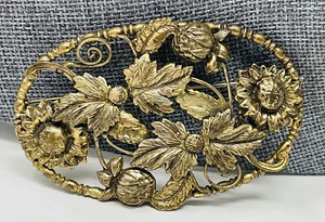 Spilla ovale floreale spilla girasole fragola lampone tono ottone 3” estate boho - Foto 1 di 9