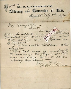 1873 Marysville OHIO Colonel M C Lawrence CIVIL WAR attorney LAWYER Politician - Picture 1 of 1