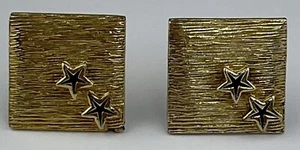 Vintage SWANK Cuff Links Brushed Gold Tone 2 Stars Square - Picture 1 of 5