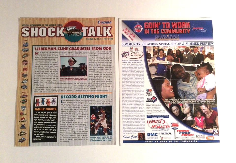 Lote de boletines informativos de baloncesto efímeros de colección de la WNBA Detroit Shock 2000 y 2006 Foto 1 de 4