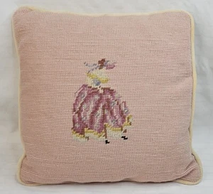 Vtg Antique Wool Needlepoint Pillow French Rose Victorian Velvet Back 11x11 - Picture 1 of 10