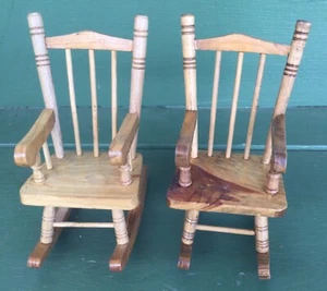 2 Hand Made Wood Doll , Bear Or Beanie Baby Rocking Chairs 8in Tall 4in Wide - Picture 1 of 6