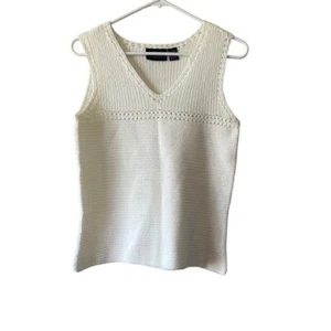 Prenda superior tejida costera Liz Claiborne blanca 100 % algodón talla pequeña - Imagen 1 de 3