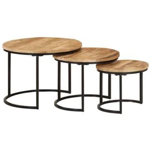 vidaXL Nesting Tables 3 pcs Solid Rough Wood Mango HEE - Picture 1 of 10