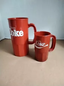 Vintage Enjoy Coke Coca Cola Giant Super Gulp 1 Liter Mug + Extra Red Plastic - Picture 1 of 6