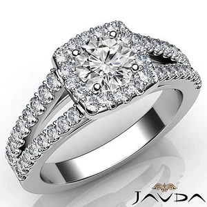 Anillo de compromiso con halo redondo de diamantes con vástago dividido GIA E VVS1 oro de 14 k W 1,25 quilates - Imagen 1 de 11