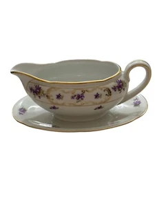 Winterling Bavaria Veilchen mit Golddetails Sauciere mit angesetztem Unterteller - Bild 1 von 10