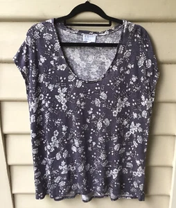 Witchery 100% Linen Top Grey Taupe Floral Print M 12 Scoop Neck Short Sleeve - Picture 1 of 5