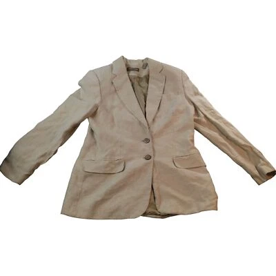 Blazer Valerie Stevens de lino puro para mujer talla 10 caqui 2 botones ropa de trabajo Foto 1 de 4