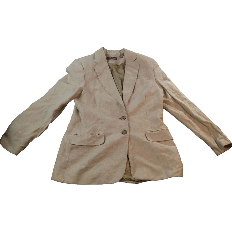 Blazer Valerie Stevens de lino puro para mujer talla 10 caqui 2 botones ropa de trabajo Foto 1 de 4