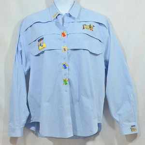 Women's Plus 2XL Unique Accents Light Blue Jean Golf Embroidery Button Shirt Top - Picture 1 of 7