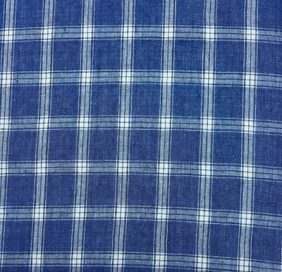 VENTANA P KAUFMANN PRESTON AZUL COBALTO CUADROS 100% TELA LINO POR YARDA 54"W Foto 1 de 4
