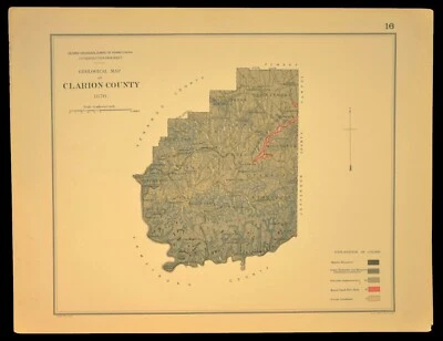 Mapa geológico de Pensilvania 1878 del condado de Clarion de Washington antiguo sin plegar Foto 1 de 4