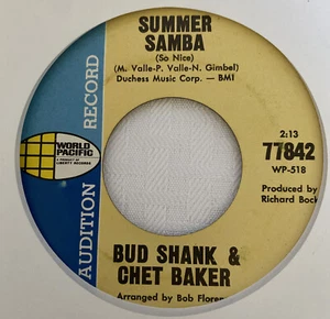 Bud Shank Chet Baker 45 Summer Samba Monday Monday jazz latin WORLD PACIFIC VG+ - Picture 1 of 3