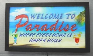 LED BELEUCHTETES WELCOME TO PARADISE BAR SCHILD / WOHNDEKO SCHILD - Bild 1 von 3