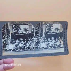 Antique Stereoview Photo Card P3130 Jesus And The Wedding At Cana Circa 1880s - Bild 1 von 9