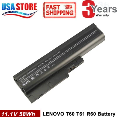 6Cell Battery for IBM Lenovo Thinkpad T60 T61 Z60 Z61 R60 R61 SL300 SL500 Laptop - Image 1 of 4