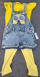 Minion Child's Halloween Costume Overalls, Shirt, Leggings, & Goggles MARDI GRAS - Picture 1 of 4