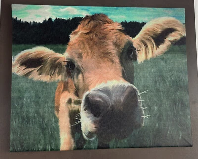 Dollar General DG Canvas Brown Calf Cow Art Print Farmhouse Decor Wall - Image 1 of 4