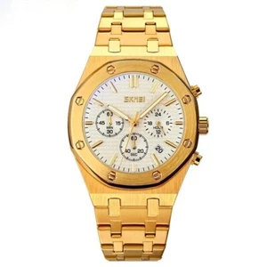 Herrenuhr Chronograph Gold Armbanduhr Herren Neu Datum + Box - Bild 1 von 5