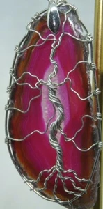 Ca. 3" rosa Achat Halskette mit Baum des Lebens - Bild 1 von 3