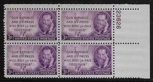 US Scott #946, Plate Block #23626 1947 Pulitzer 3c FVF MNH Upper Right - Picture 1 of 1