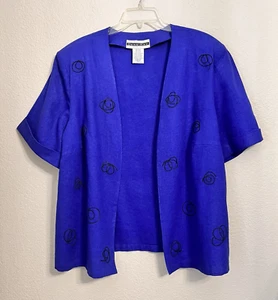 Dana Kay Top Women Plus Size 24W Blue Open Front Topper Short Sleeve Embroidered - Picture 1 of 18