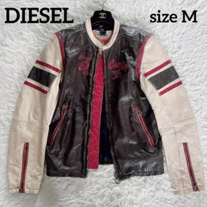 DIESEL 90s Racing Leather Jacket Single Riders Size M Multicolor Zip Closure - Picture 1 of 18