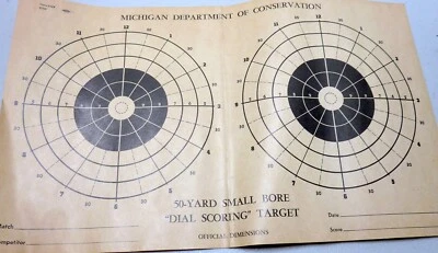 Pistola de colección del Departamento de Conservación de Michigan 1965 objetivo 50 yardas diámetro pequeño Foto 1 de 4