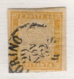 1862 Sardinia Sc #14 - 80¢ "TORINO" CDS Four Margins, Used stamp Cv$425 - Picture 1 of 1