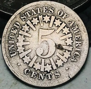 1866 Shield Nickel 5 Cents 5C RAYS Ungraded Civil War Era US Coin CC25945 - Picture 1 of 4