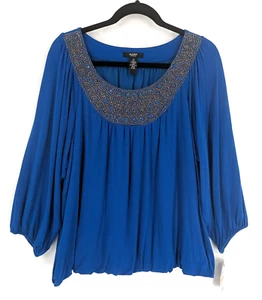 Alfani Mujer 3X Azul Cuentas Manga 3/4 Blusa Jersey Camisa NUEVO Defecto - Imagen 1 de 14