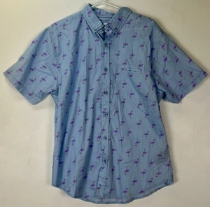 Men's Fresh Prints Of Bel Air XL Blue Flamingo Button Up Short Sleeve - Picture 1 of 7