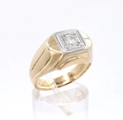 Anillo de boda Art Deco estampado oro 14k diamantes para hombre dos tonos talla 9 Foto 1 de 4