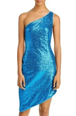 AQUA Formal SEQUIN ONE SHOULDER COCKTAIL PARTY DRESS BLUE Sz M NWT$288 - Image 1 of 4