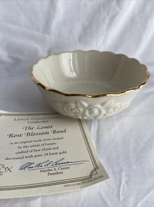 Lenox Rose Blossom Bowl 24K Gold Trim Embossed Roses Candy Nut Dish - Picture 1 of 8
