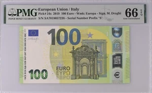 GEM UNC 100 Euro S003G5 Italy Draghi European Union 2019 P24s 66 EPQ PMG SA7 - Picture 1 of 2