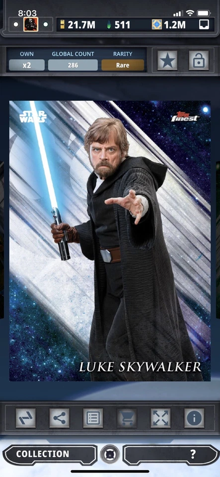 Topps Star Wars Digital Card Trader Topps Finest Luke Skywalker Insert Award - Image 1 of 1