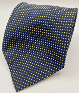 Men's Neck Tie 100% Silk Navy Blue w/ Yellow Polka Dots Vintage Laurent Benon - Picture 1 of 8