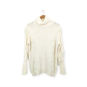 ASOS Women Top Cream Cable Knit Fringe Turtleneck Sweater Size 6 - Picture 1 of 6