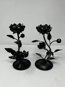Schmiedeeisen schwarze Rosen Kerzenständer (2) Kerzen Gothic Art Deco - Bild 1 von 8