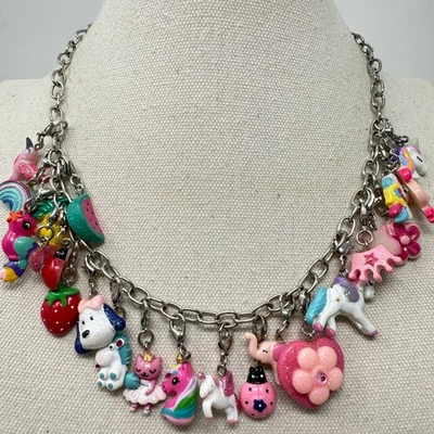 Whimsical Charm Necklace Unicorn Strawberry Cat Elephant Ladybug Fruit Rainbow - Image 1 of 4