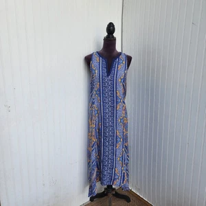 Tommy Bahama Boho Leinen Pullover Kleid asymmetrisch ärmellos blau orange Gr. S - Bild 1 von 14